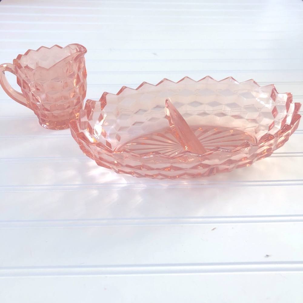 VTG Pink depression cream cup nut snack split bowl